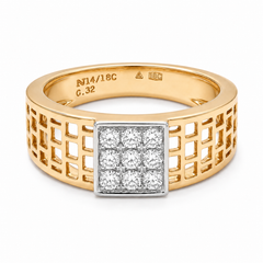 18KT Yellow Gold Gridline Diamond Men's Ring