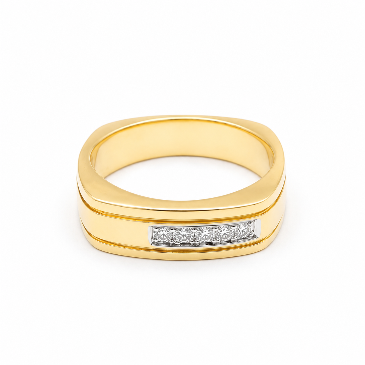 18KT Yellow Gold Linear Diamond Men's Ring