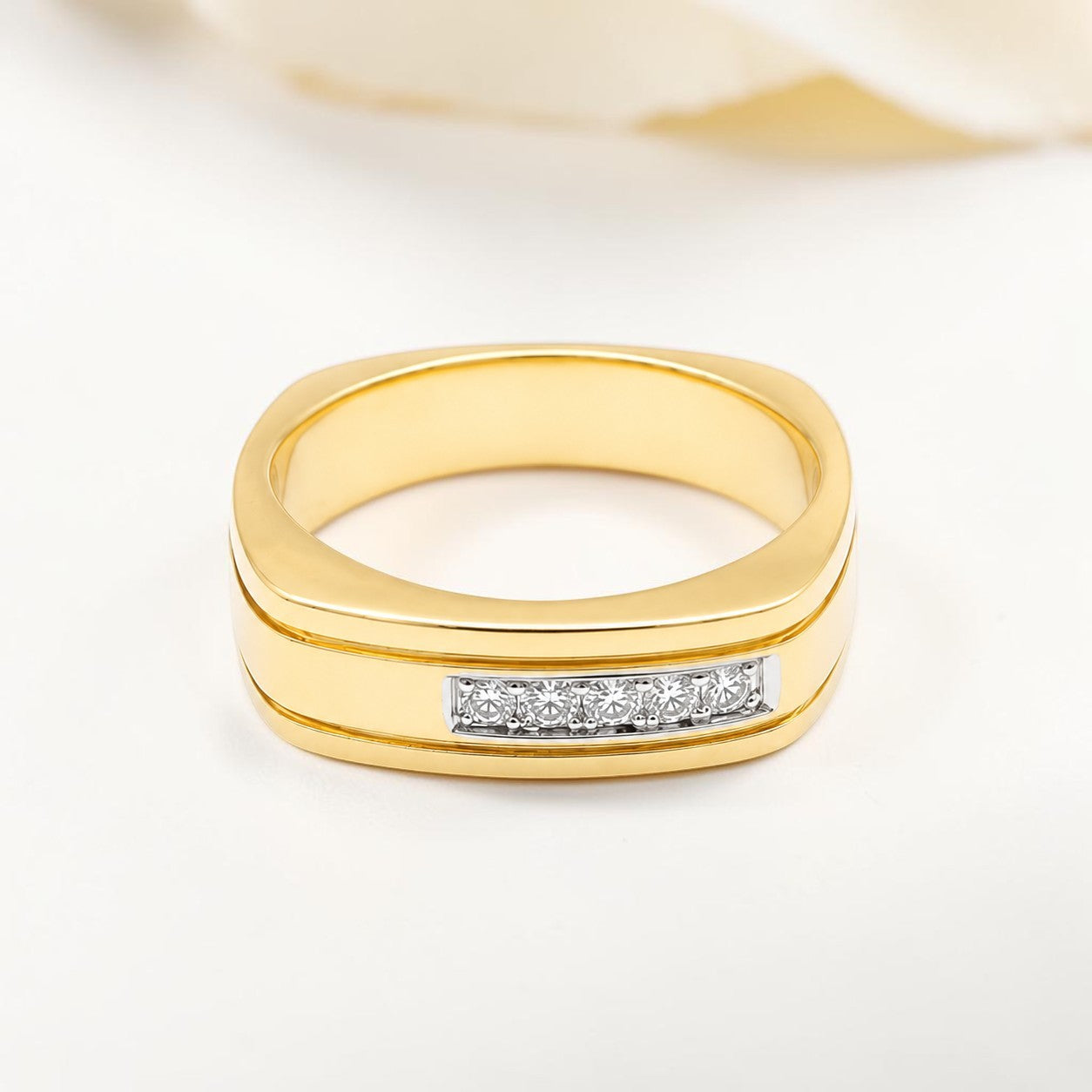 18KT Yellow Gold Linear Diamond Men's Ring