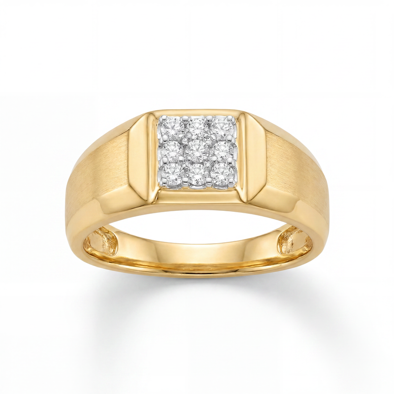 18KT Yellow Gold Regal Square Diamond Men's Ring
