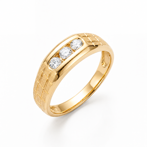 18KT Yellow Gold Triple Diamond Groove Men's Ring