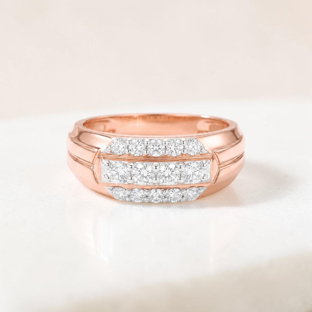 18KT Rose Gold Horizon Diamond Men's Ring