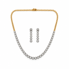 Elegant Two-Tone Diamond Necklace Set with Drop Earrings