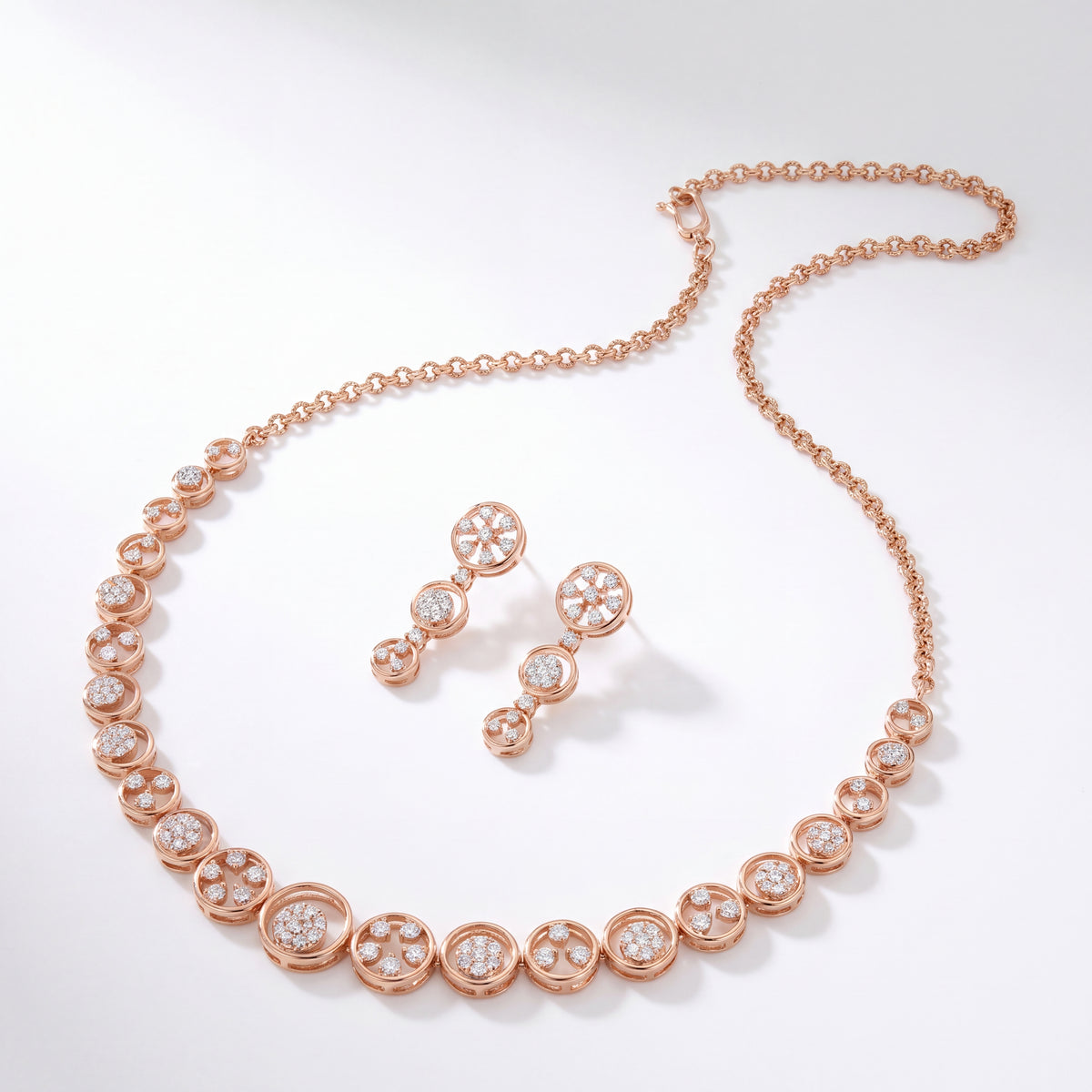 Elegant Floral Diamond Necklace Set with Matching Earrings
