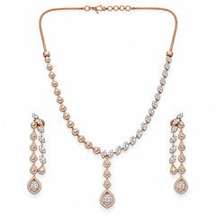 Rose Gold Diamond Teardrop Necklace Set with Matching Earrings