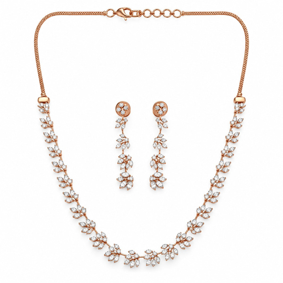 Elegant Diamond Floral Vine Necklace Set with Earrings