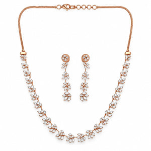 Elegant Diamond Floral Vine Necklace Set with Earrings