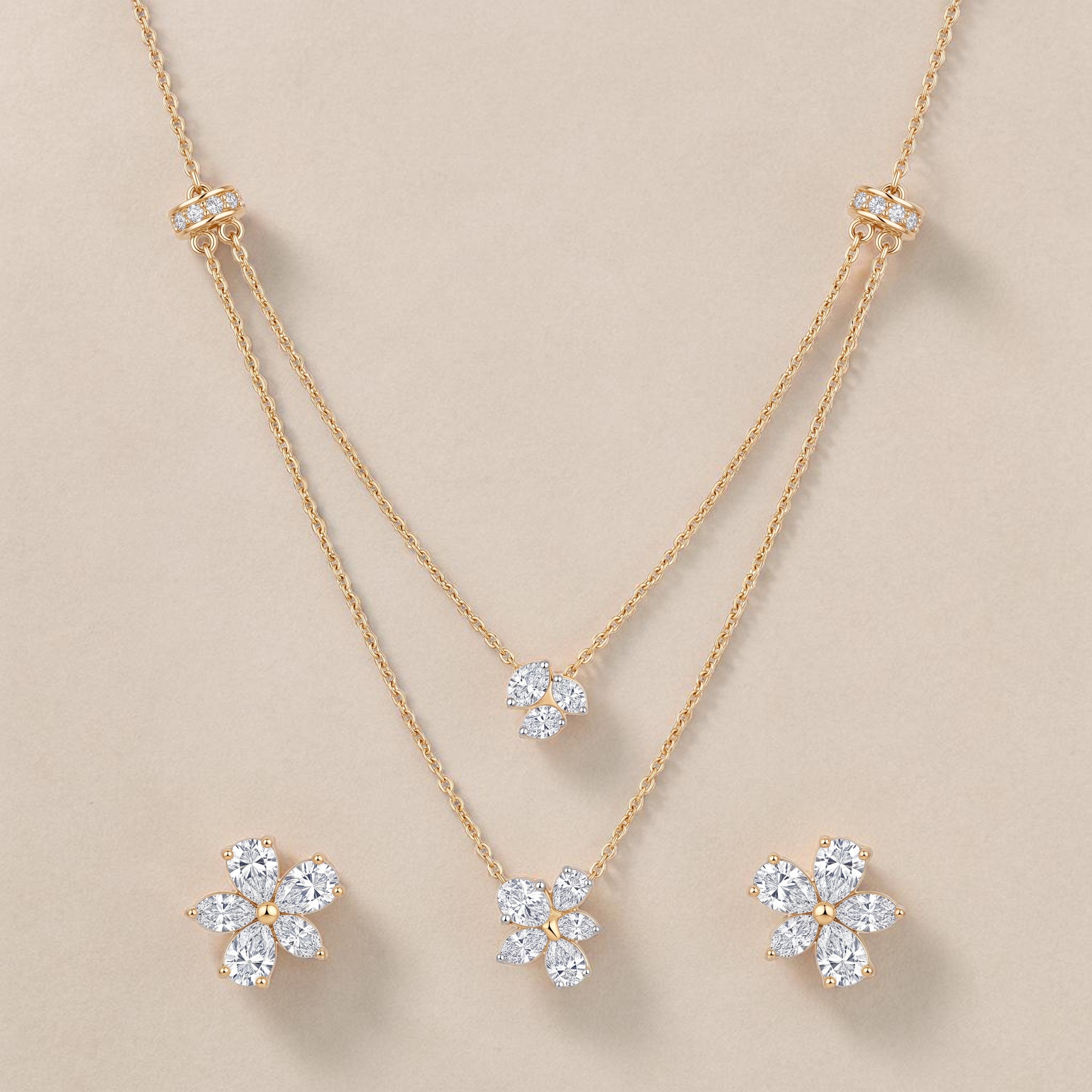 Rose Gold Diamond Floral Necklace