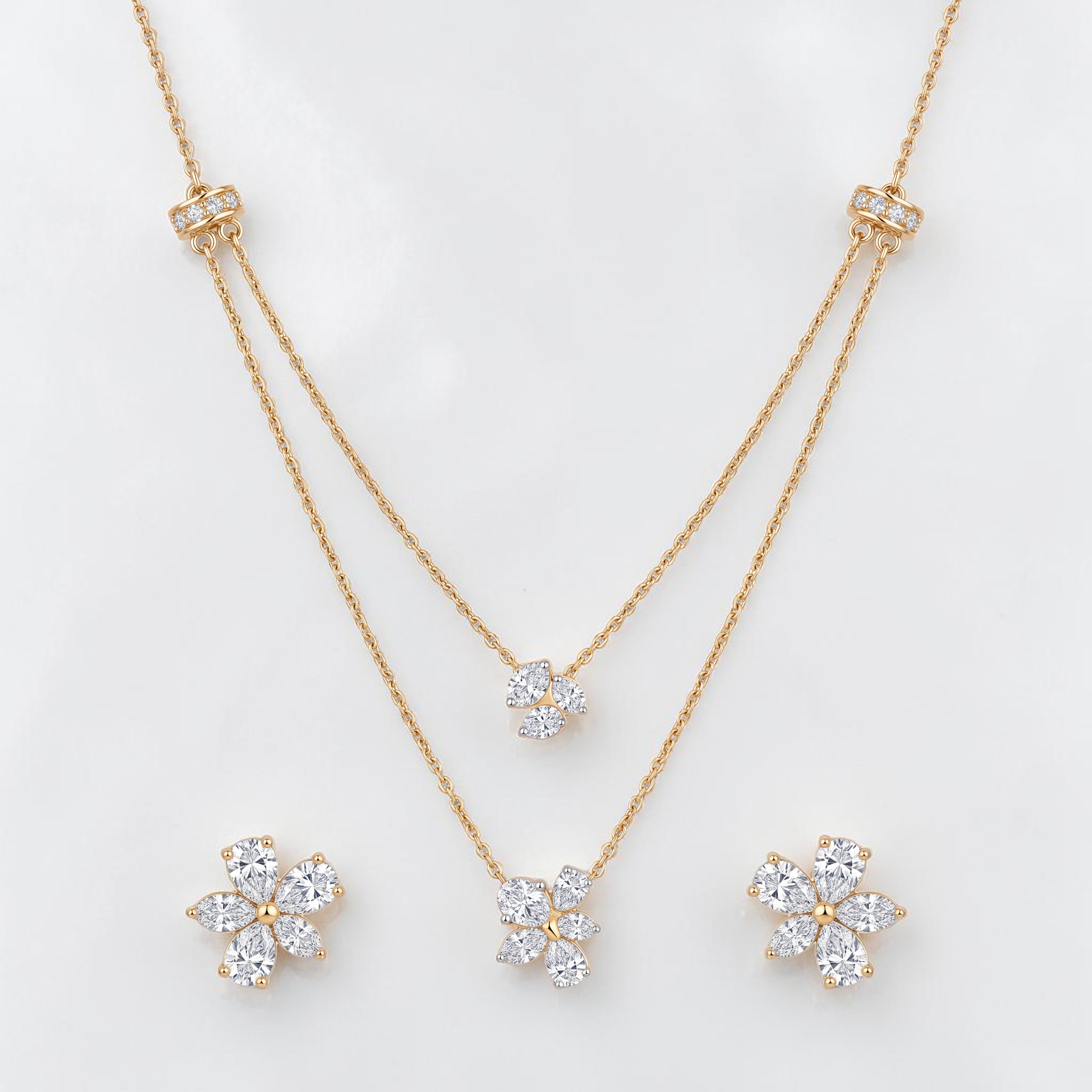 Rose Gold Diamond Floral Necklace