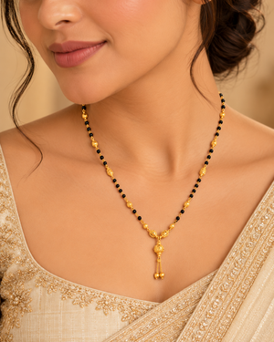 22KT Gold Mangalsutra with Black Beads & Oval Drop Pendant