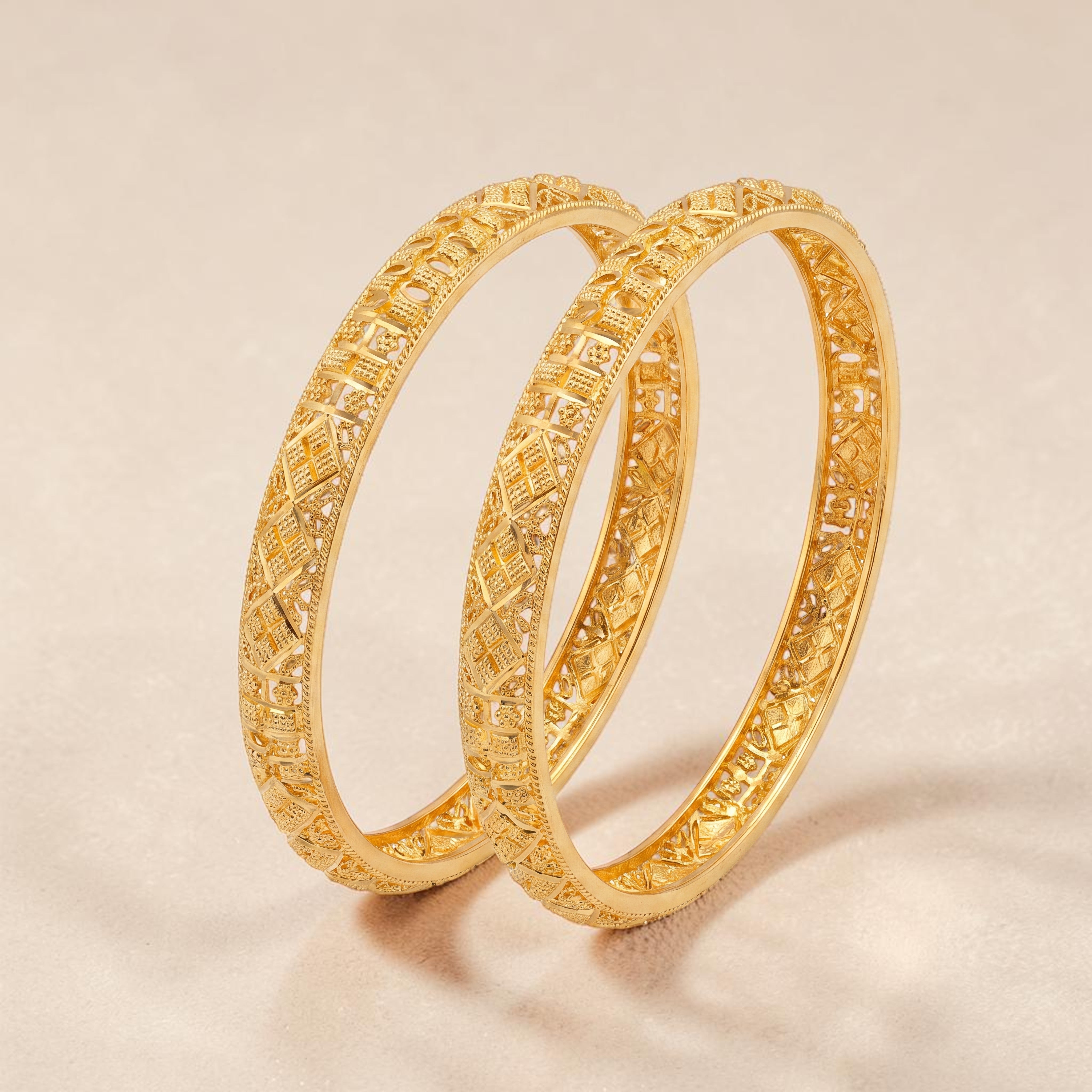 Intricate 22K Gold Pattern Bangles for Elegant Traditional Wear