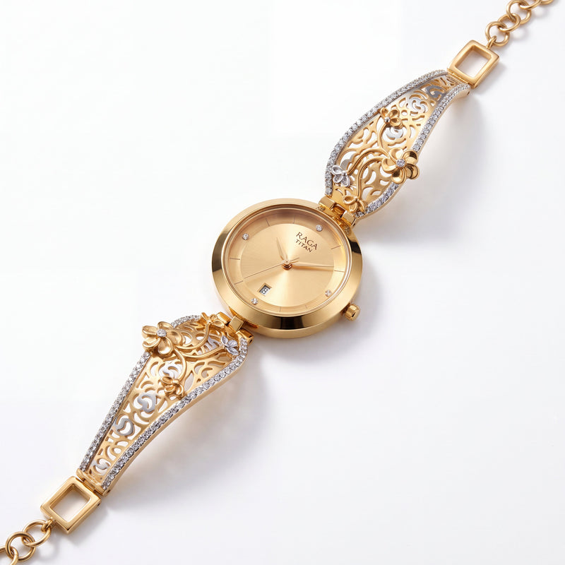 18KT Gold -Accented Raga Titan Designer Bracelet Watch