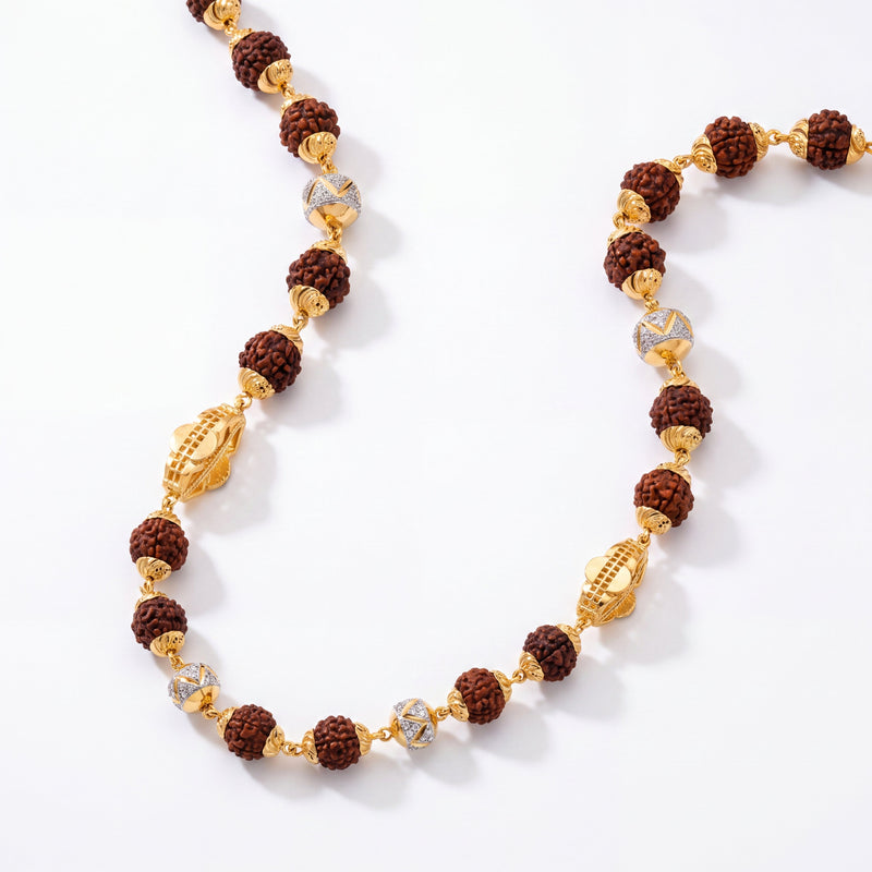 Divine Hamsa 22K Gold Rudraksha Chain