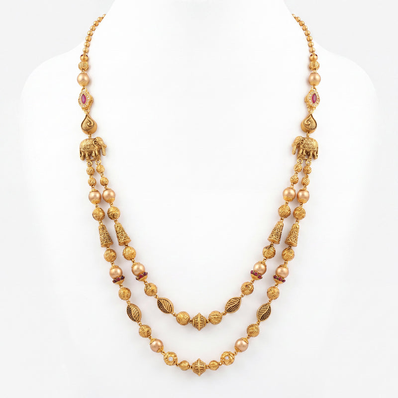 22KT Gold Antique Elephant Motif Long Necklace for Women