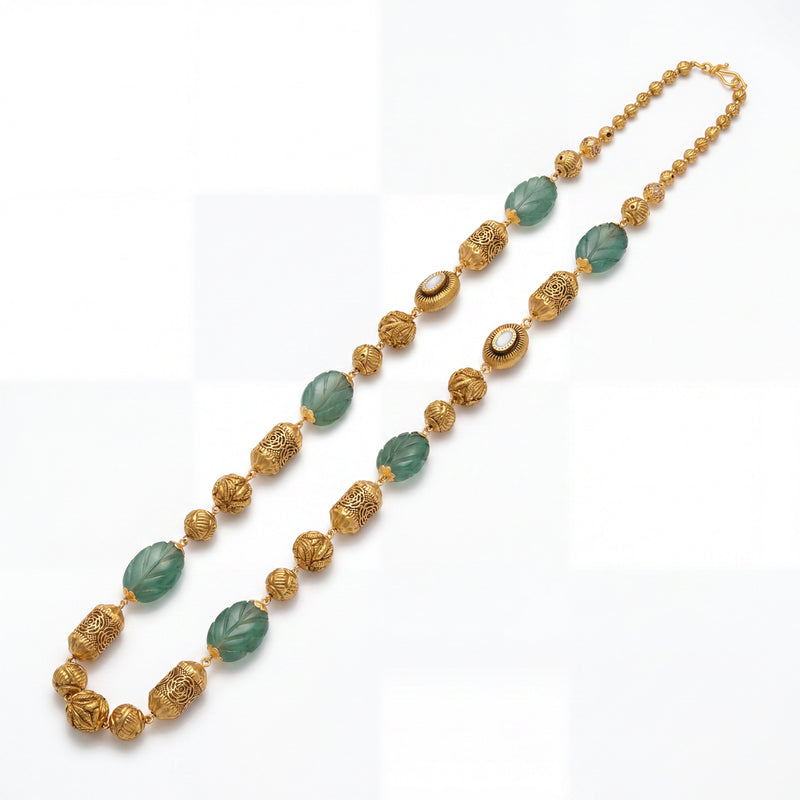 22KT Gold Green Stone Long Necklace for Women