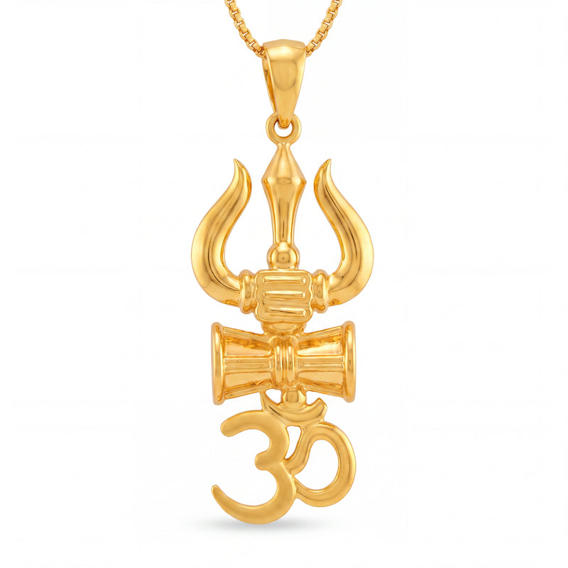 Divine Trishul Damru Om Gold Pendant