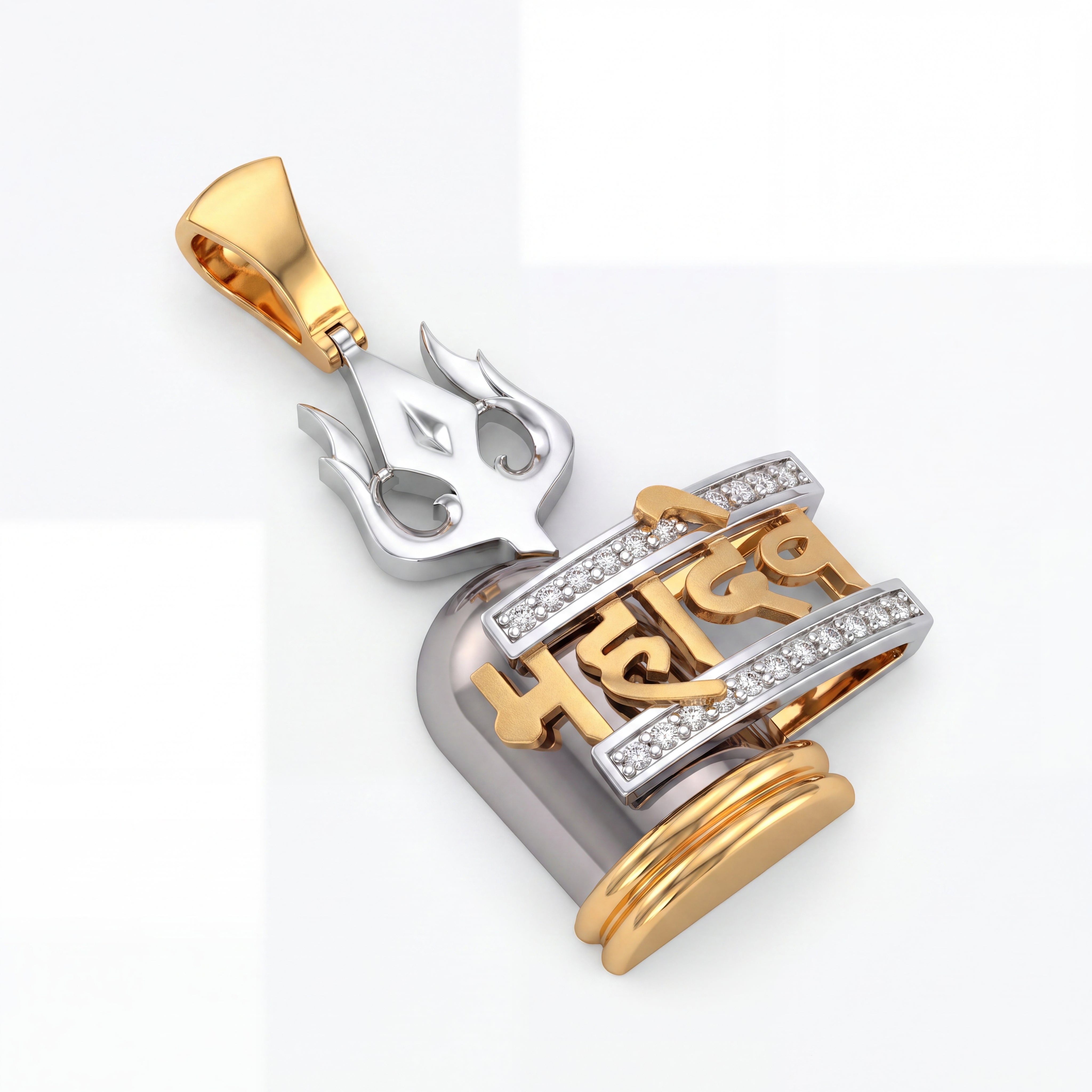Trishul Om Diamond Gold Pendant