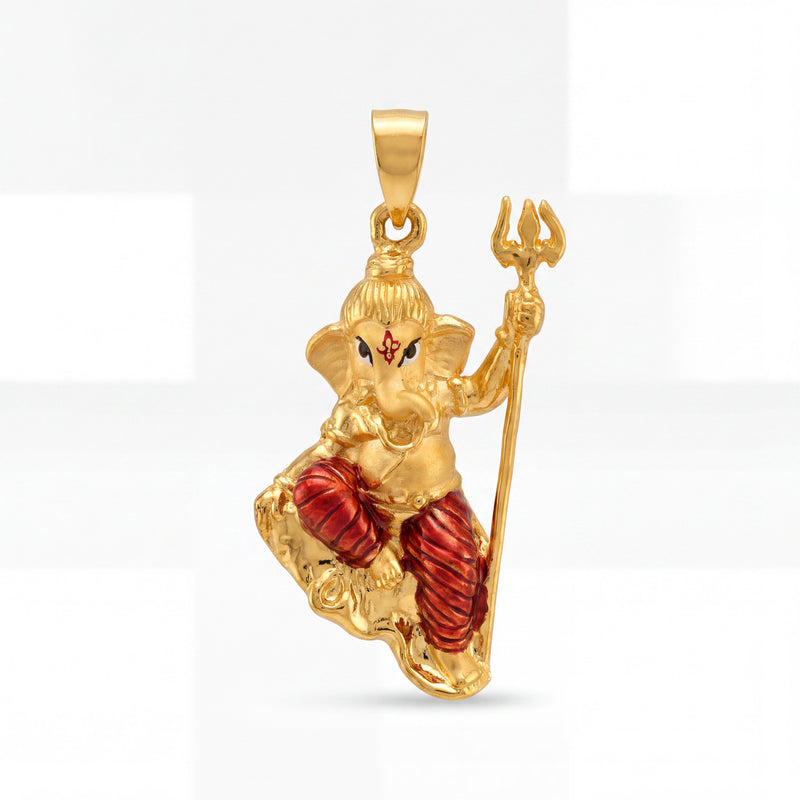 22KT Gold Lord Ganesh Pendant with Meenakari Work