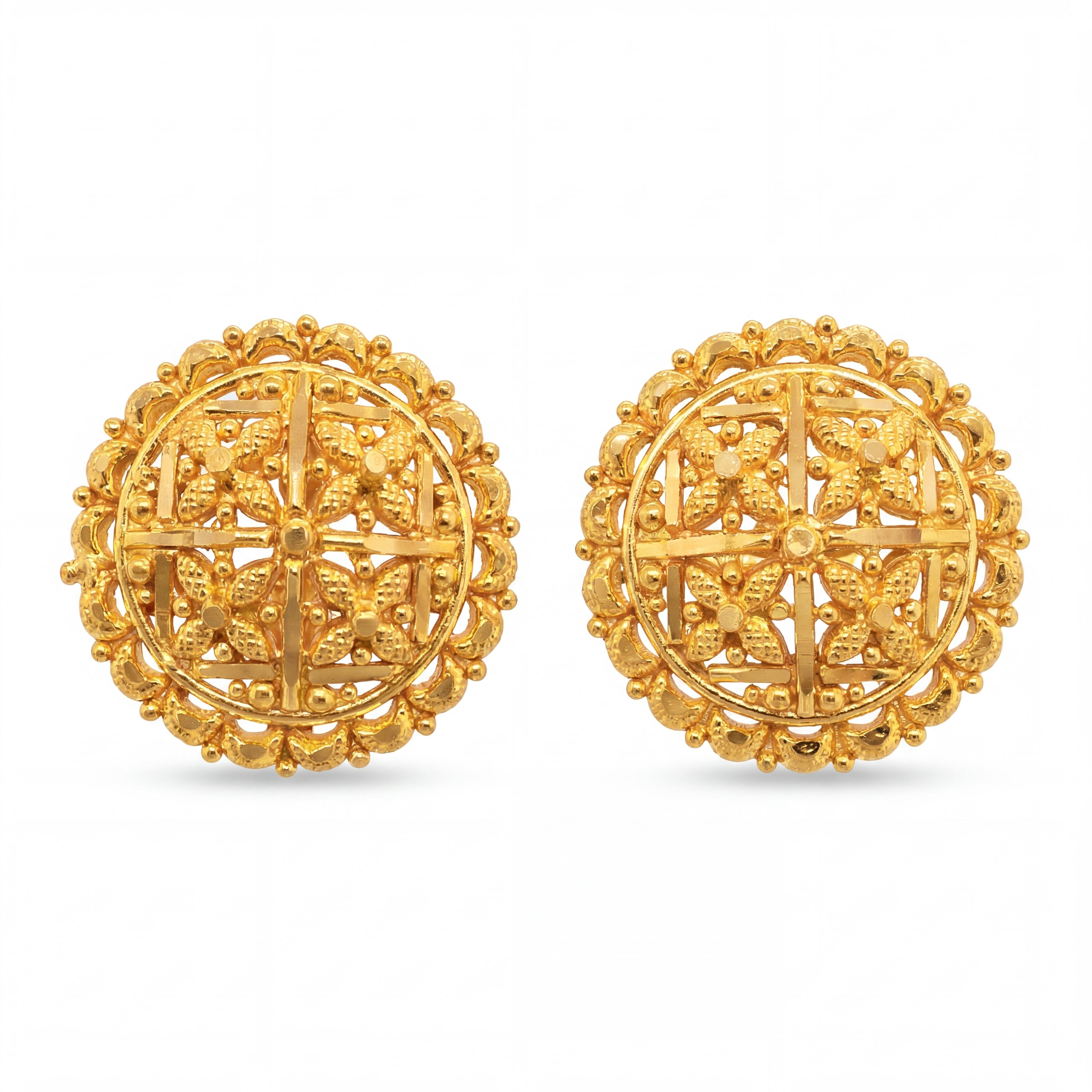 22KT Gold Antique Floral Stud Earrings