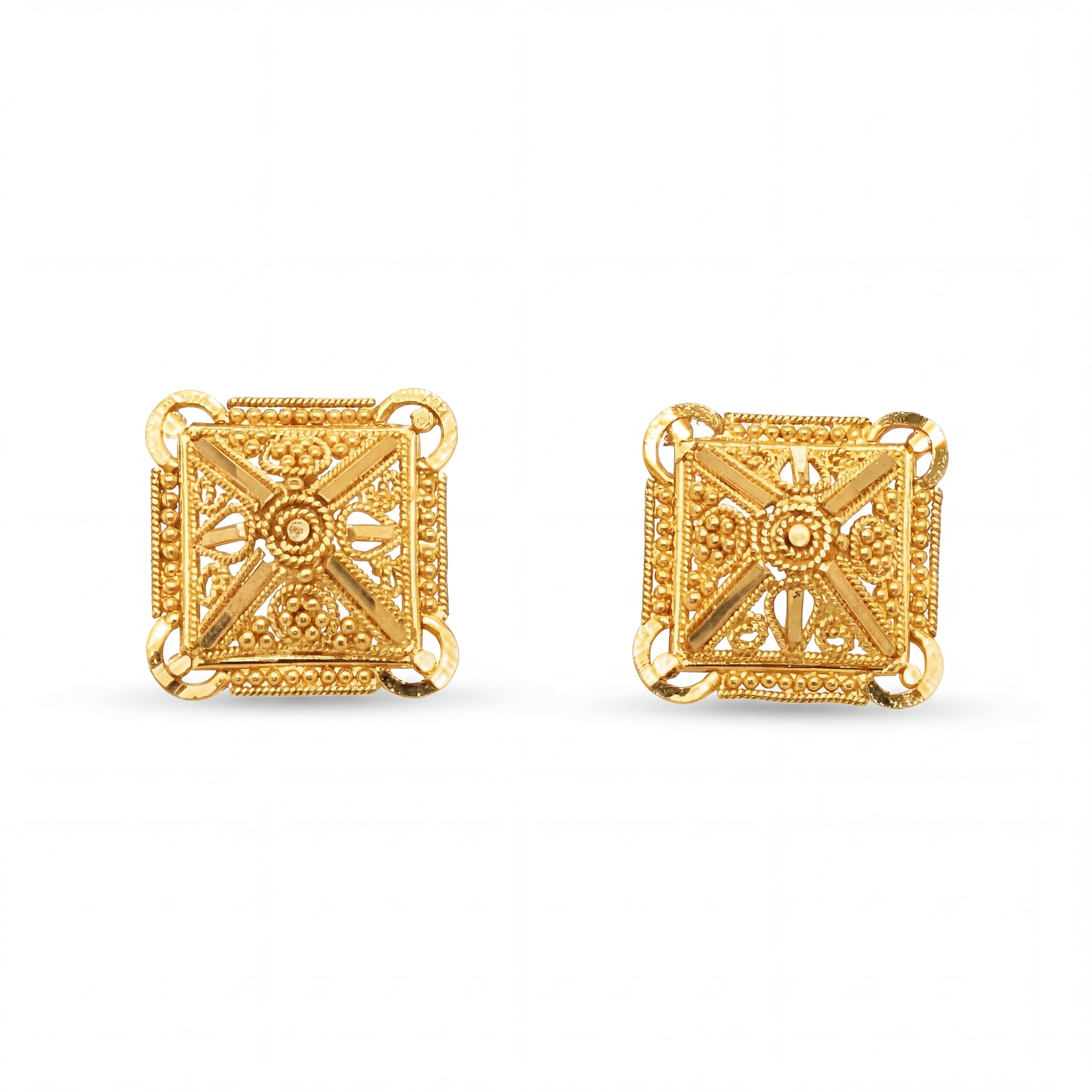 22KT Gold Antique Square Stud Earrings