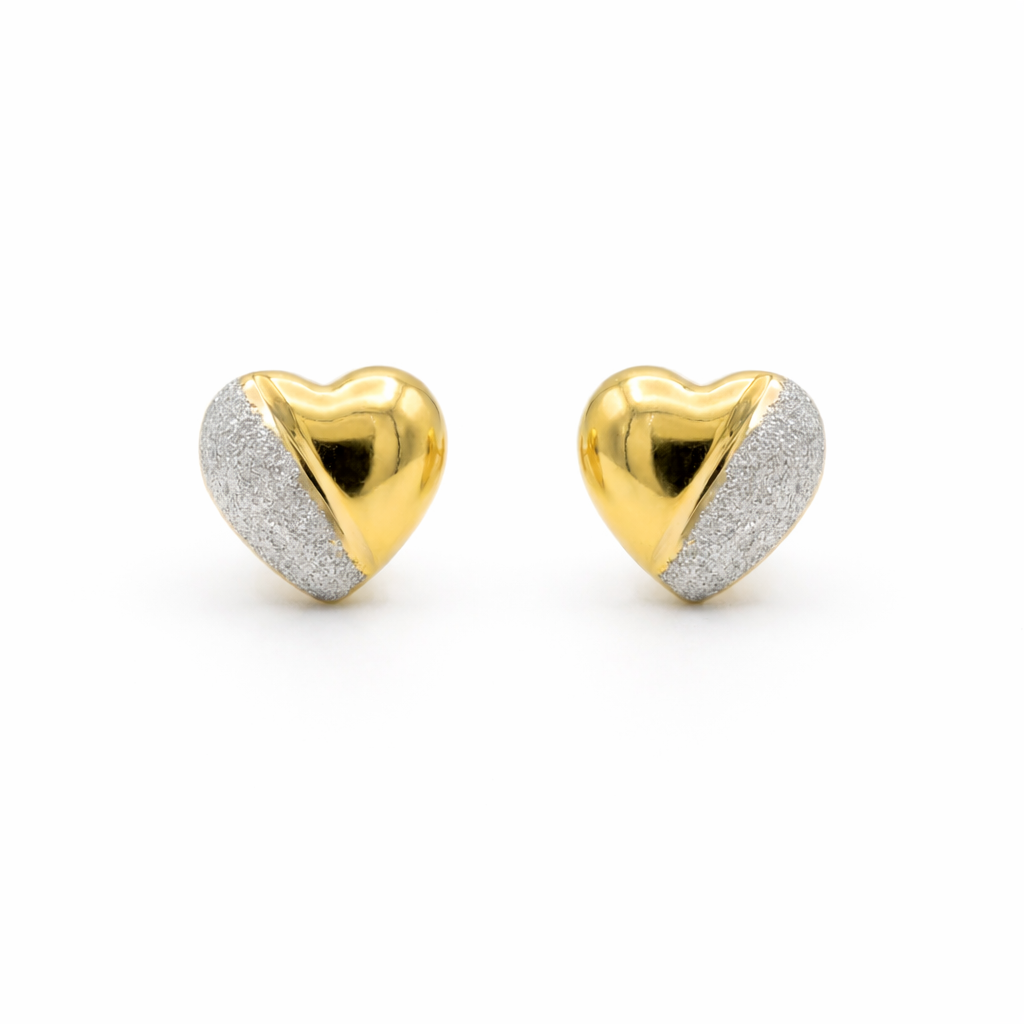 22KT Gold Dual Tone Heart Stud Earrings