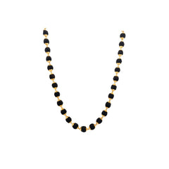 Traditional gold designer mala featuring natural Rudraksha beads paired with decorative gold bead spacers on a white background.