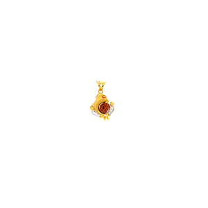 Divine 22KT yellow gold pendant featuring Lord Ganesh-inspired design with natural Rudraksha bead centerpiece and sparkling diamond accents on a white background.