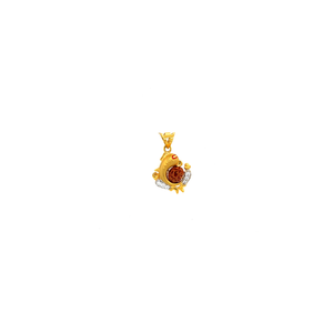 Divine 22KT yellow gold pendant featuring Lord Ganesh-inspired design with natural Rudraksha bead centerpiece and sparkling diamond accents on a white background.