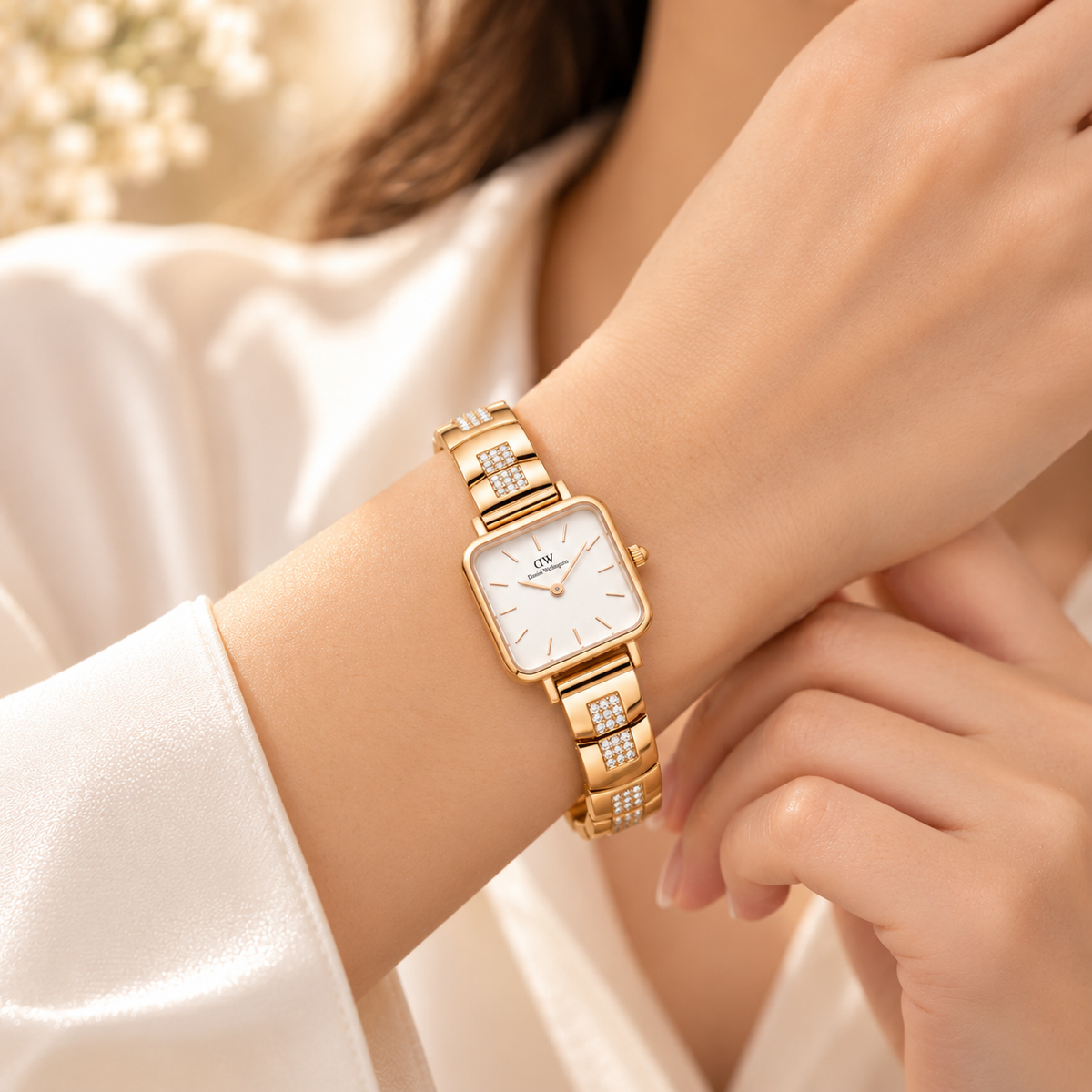 18KT Gold Diamond-Accent Square Dial Designer Watch