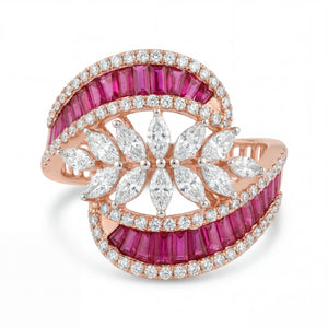 Luxury ring with pink gemstones and rose gold band 