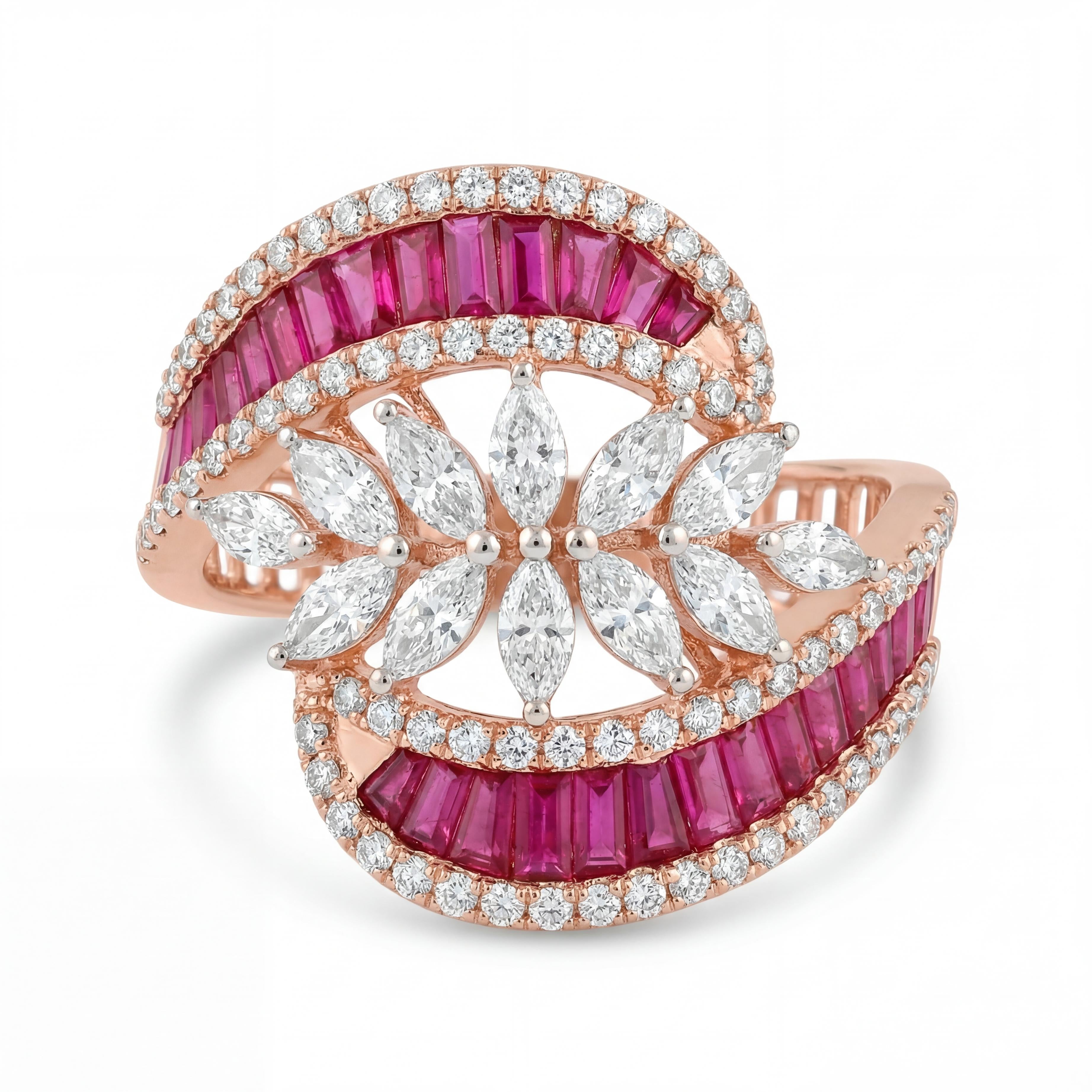 Luxury ring with pink gemstones and rose gold band 