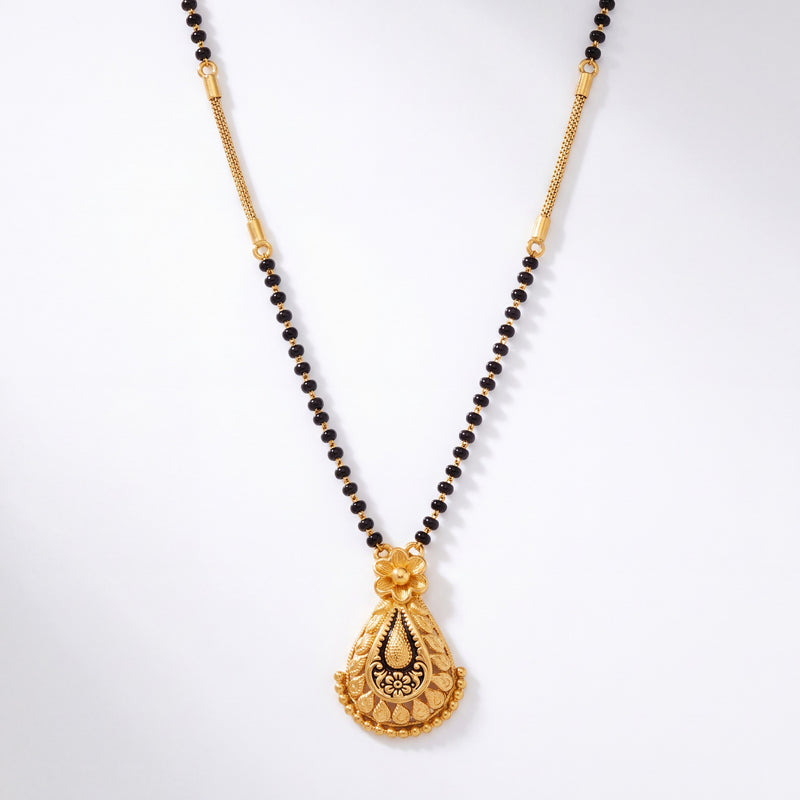 Gold Mangalsutra with Teardrop Pendant & Black Beads
