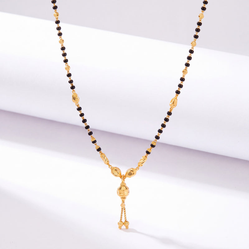 22KT Gold Mangalsutra with Black Beads & Oval Drop Pendant