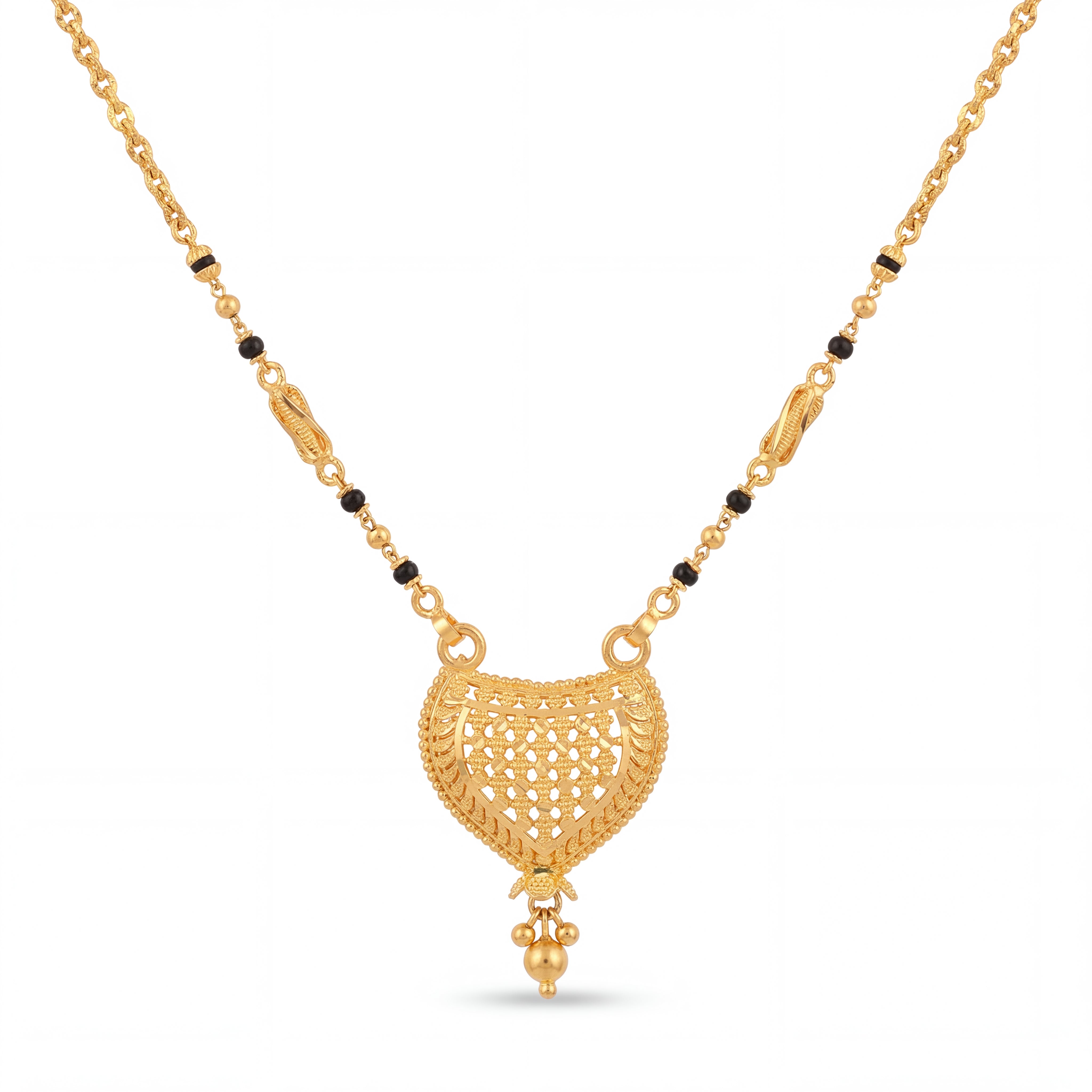 Gold Mangalsutra with Black Beads & Heart Pendant