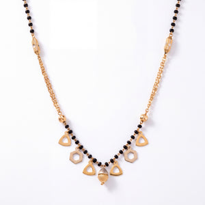 Gold Mangalsutra with Geometric Charms & Black Beads