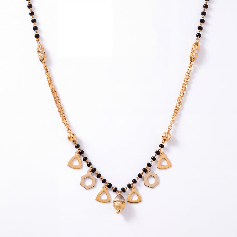 Gold Mangalsutra with Geometric Charms & Black Beads