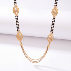 Gold Mangalsutra with Oval Motifs & Triple-Layered Gold Chain