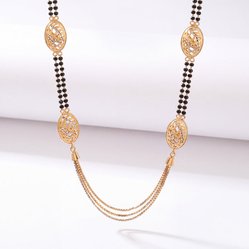 Gold Mangalsutra with Oval Motifs & Triple-Layered Gold Chain