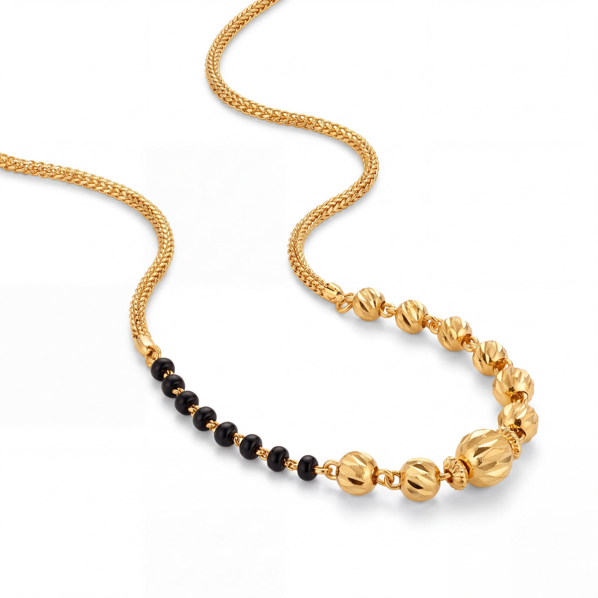 Gold Mangalsutra Chain with Black & Faceted Gold Beads