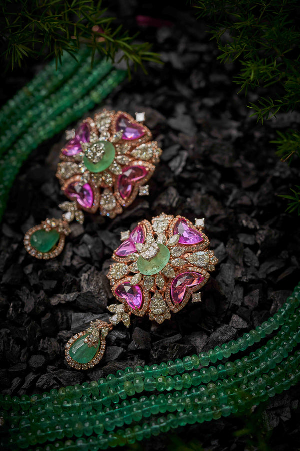 Prakrutik Emerald Dewdrop Diamond Earrings