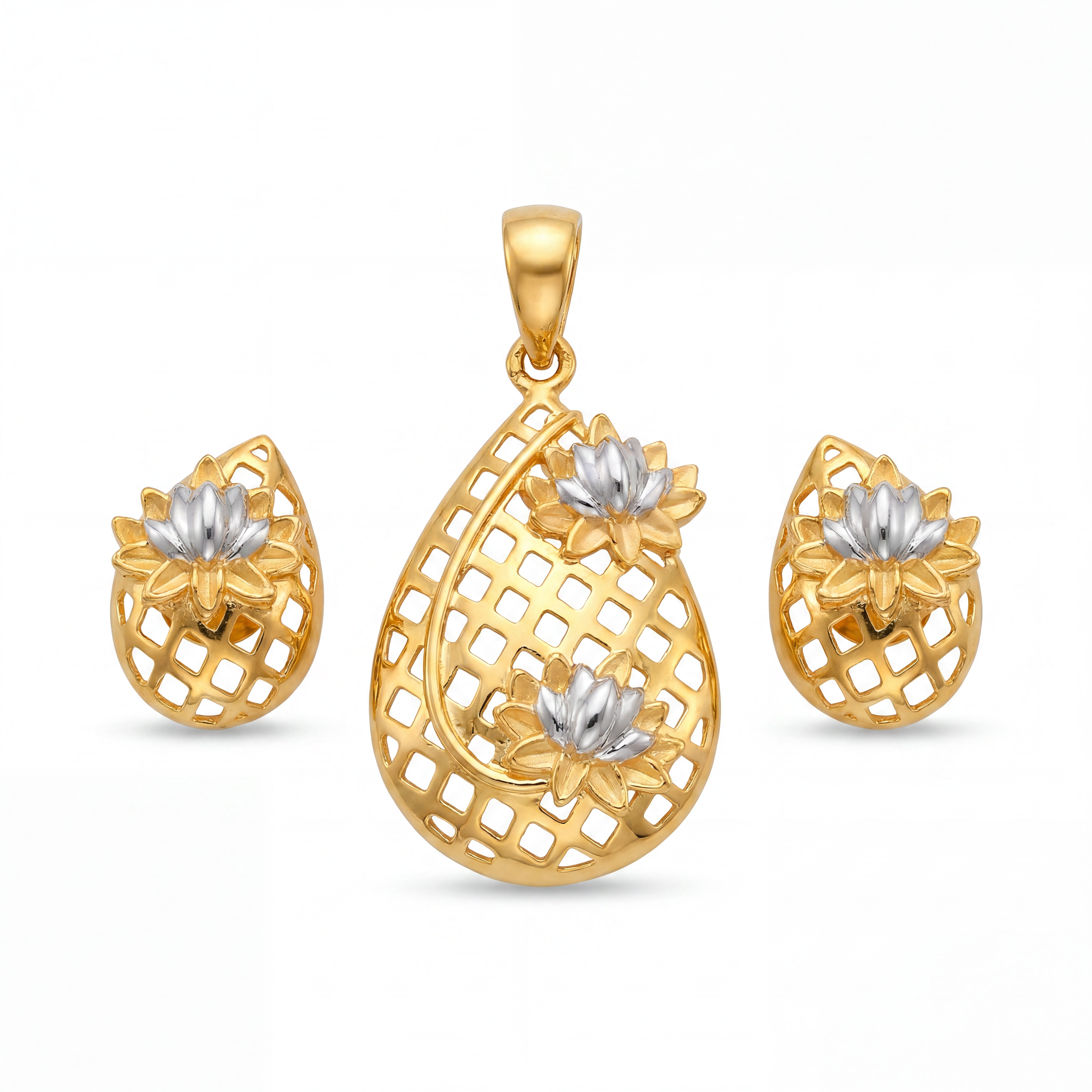 Elegant Gold Floral Lattice Pendant Set