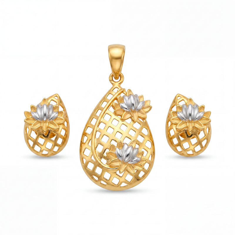 Elegant Gold Floral Lattice Pendant Set
