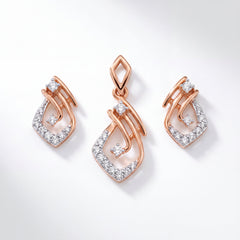 18KT Rose Gold Diamond Geometric Pendant Set
