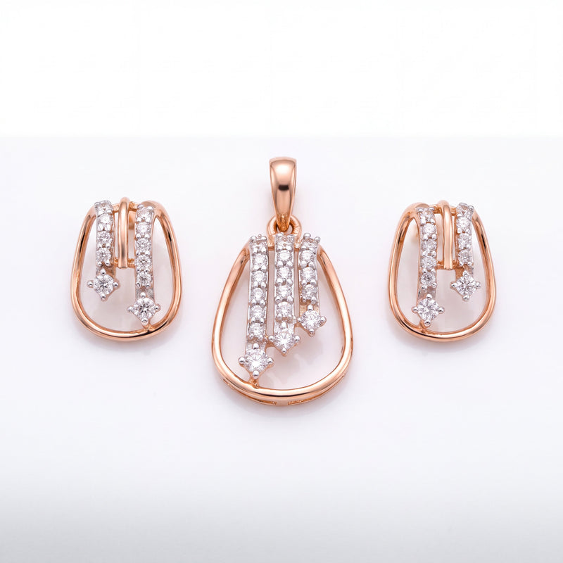 18KT Rose Gold Diamond Drop Pendant Set