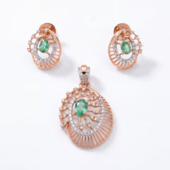 18KT Rose Gold Diamond & Emerald Pendant Set