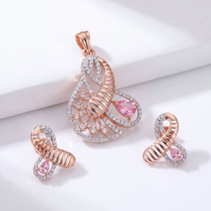18KT Rose Gold Diamond & Pink Gemstone Pendant Set