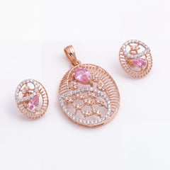 18KT Rose Gold Diamond & Pink Stone Pendant Set