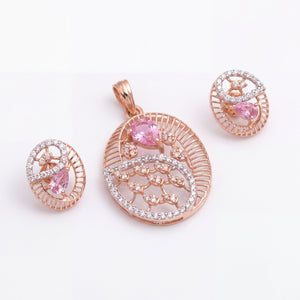 18KT Rose Gold Diamond & Pink Stone Pendant Set
