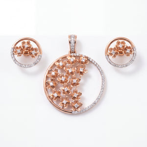 18KT Rose Gold Diamond Floral Pendant Set