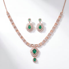 Emerald & Diamond Geometric Gold Necklace Set